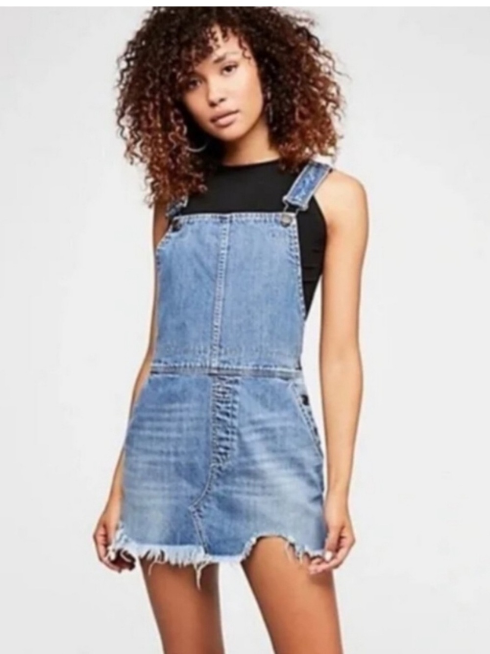 Free People Light Blue Denim Overall Jumper Dress Size 12